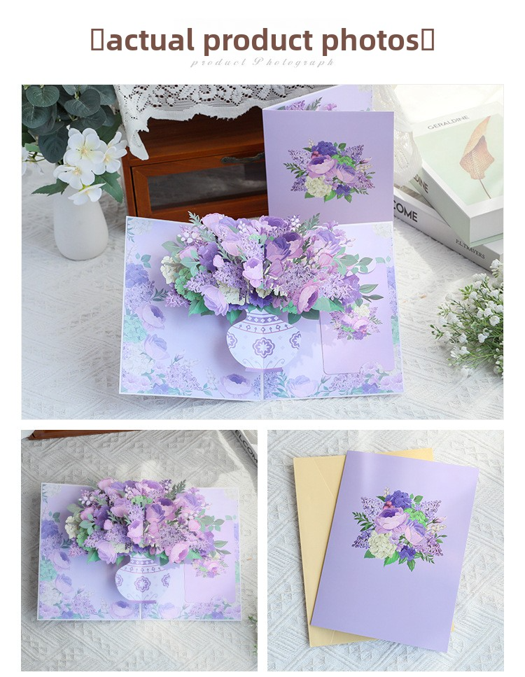 3D Pop-Up Hydrangea & Rose Vase Card – Handcrafted Laser-Cut Floral Greeting for Valentine‘s Day, A Fresh & Elegant Keepsake with Envelope