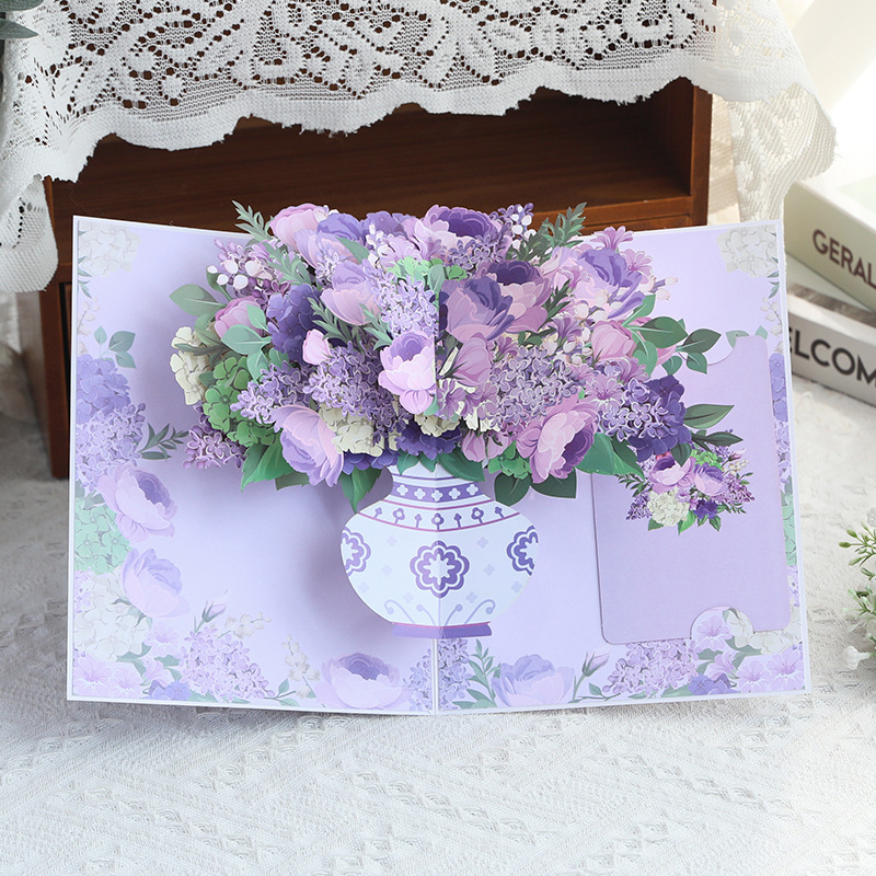 3D Pop-Up Hydrangea & Rose Vase Card – Handcrafted Laser-Cut Floral Greeting for Valentine‘s Day, A Fresh & Elegant Keepsake with Envelope