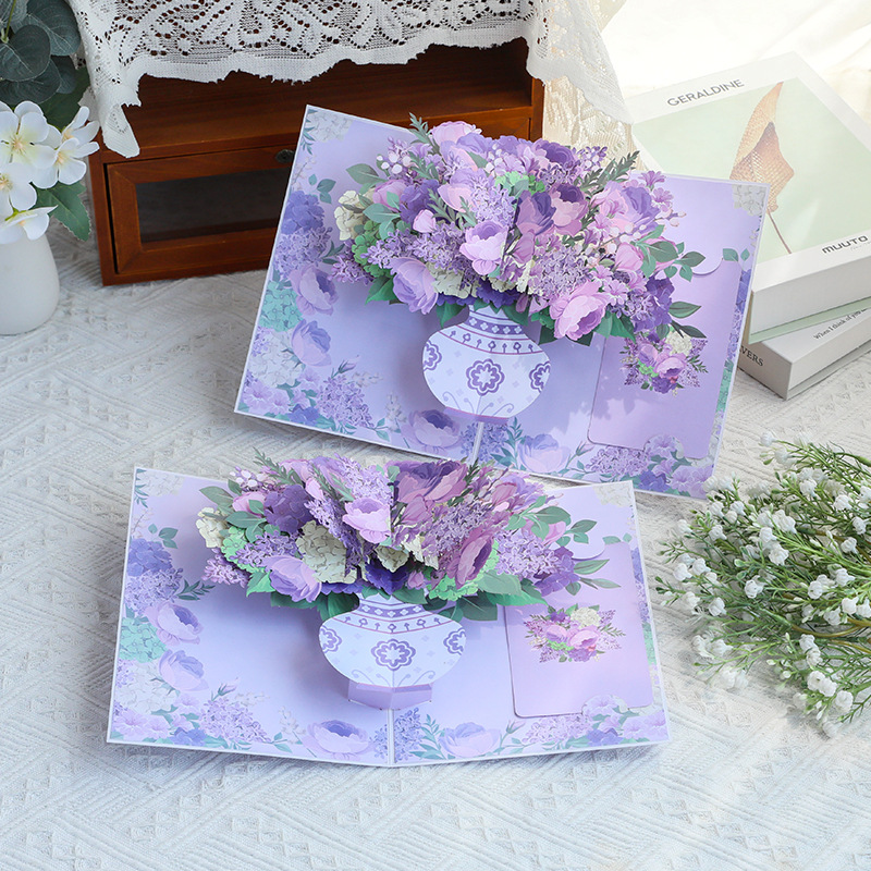 3D Pop-Up Hydrangea & Rose Vase Card – Handcrafted Laser-Cut Floral Greeting for Valentine‘s Day, A Fresh & Elegant Keepsake with Envelope