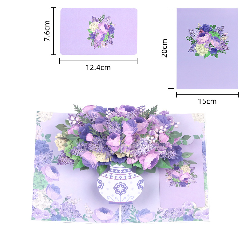 3D Pop-Up Hydrangea & Rose Vase Card – Handcrafted Laser-Cut Floral Greeting for Valentine‘s Day, A Fresh & Elegant Keepsake with Envelope