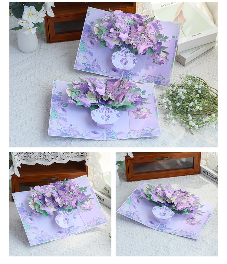3D Pop-Up Hydrangea & Rose Vase Card – Handcrafted Laser-Cut Floral Greeting for Valentine‘s Day, A Fresh & Elegant Keepsake with Envelope