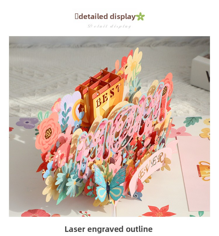 3D Pop-Up “Best Mom” Mother‘s Day Card – Handcrafted Paper Sculpture with Flowers & Hearts, A Heartfelt Keepsake She’ll Treasure, with Envelope