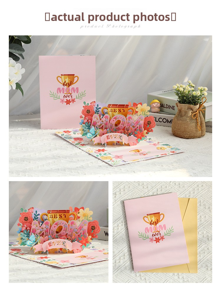 3D Pop-Up “Best Mom” Mother‘s Day Card – Handcrafted Paper Sculpture with Flowers & Hearts, A Heartfelt Keepsake She’ll Treasure, with Envelope