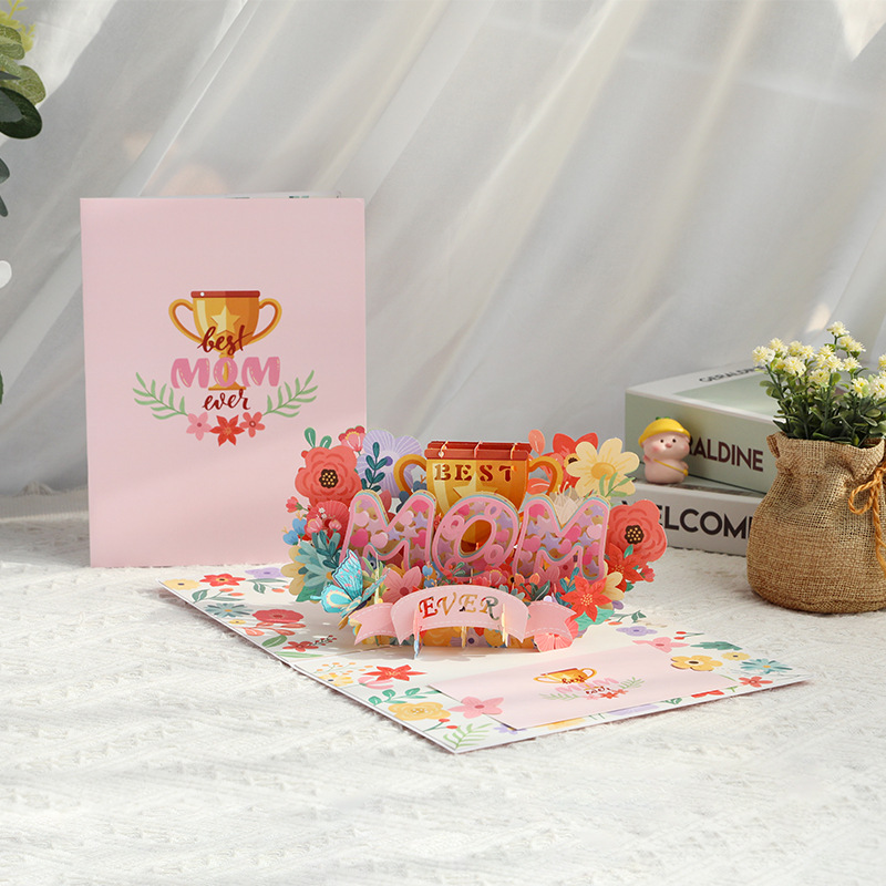 3D Pop-Up “Best Mom” Mother‘s Day Card – Handcrafted Paper Sculpture with Flowers & Hearts, A Heartfelt Keepsake She’ll Treasure, with Envelope