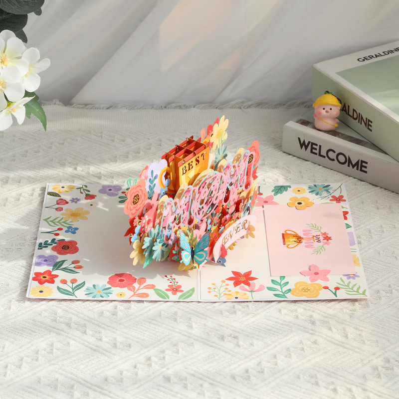3D Pop-Up “Best Mom” Mother‘s Day Card – Handcrafted Paper Sculpture with Flowers & Hearts, A Heartfelt Keepsake She’ll Treasure, with Envelope