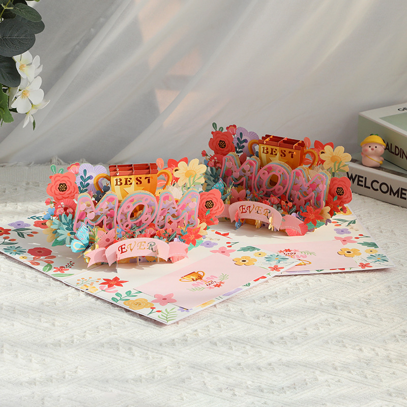 3D Pop-Up “Best Mom” Mother‘s Day Card – Handcrafted Paper Sculpture with Flowers & Hearts, A Heartfelt Keepsake She’ll Treasure, with Envelope