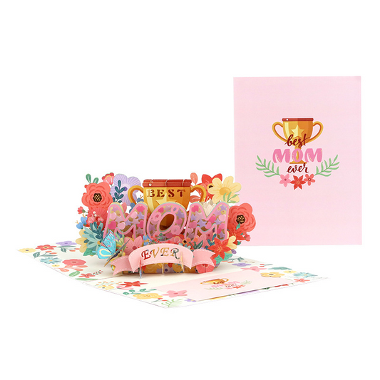 3D Pop-Up “Best Mom” Mother‘s Day Card – Handcrafted Paper Sculpture with Flowers & Hearts, A Heartfelt Keepsake She’ll Treasure, with Envelope