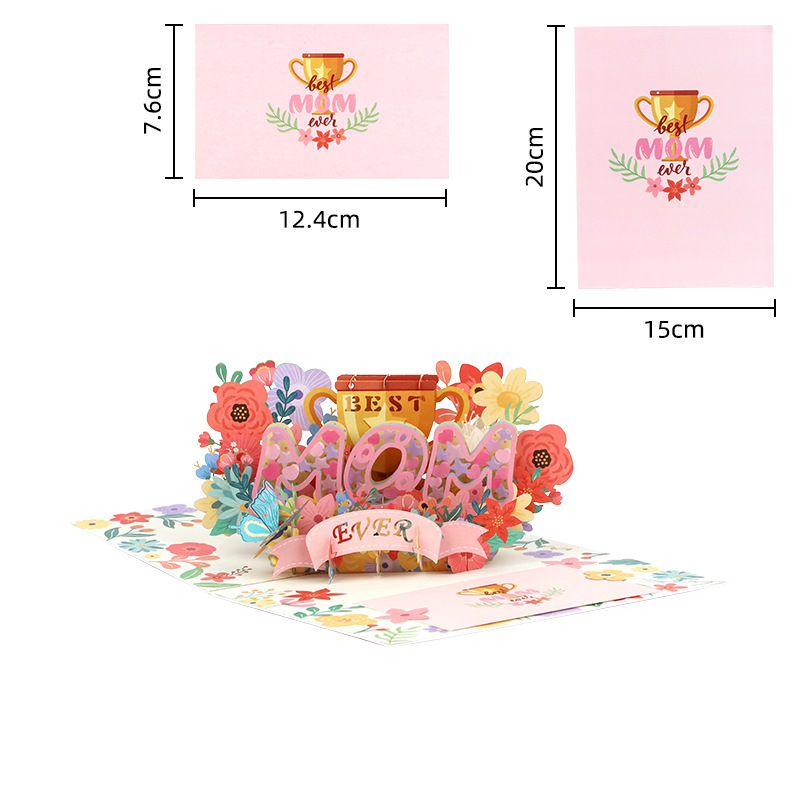 3D Pop-Up “Best Mom” Mother‘s Day Card – Handcrafted Paper Sculpture with Flowers & Hearts, A Heartfelt Keepsake She’ll Treasure, with Envelope