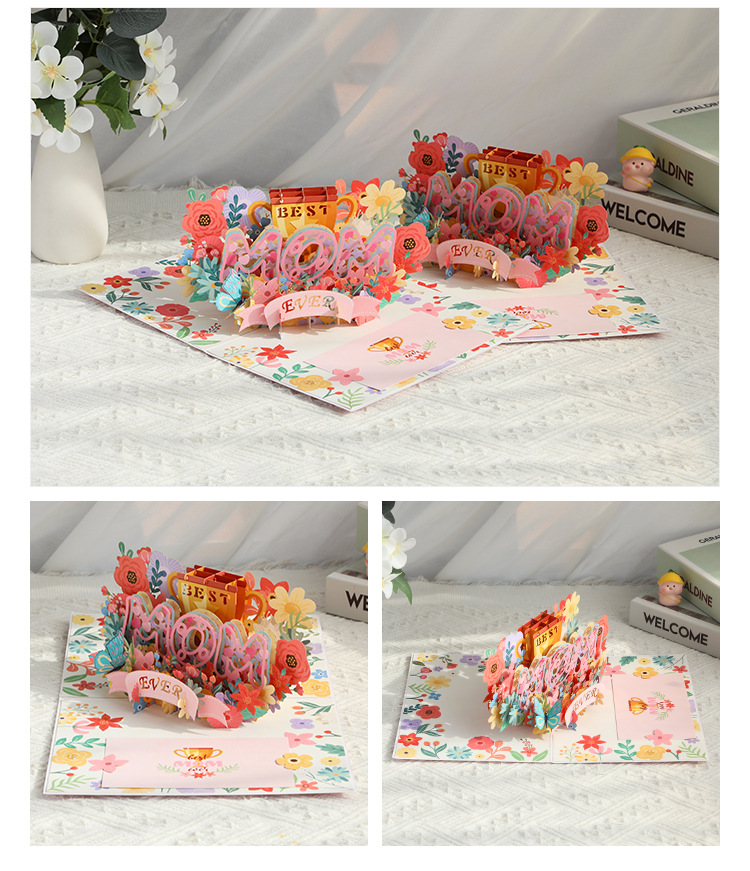 3D Pop-Up “Best Mom” Mother‘s Day Card – Handcrafted Paper Sculpture with Flowers & Hearts, A Heartfelt Keepsake She’ll Treasure, with Envelope