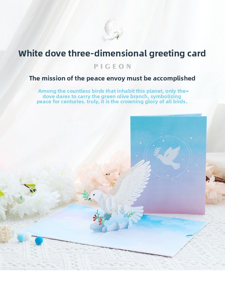3D Pop-Up Peace Dove Card – Handcrafted Paper Sculpture with Olive Branch & Blossoms, A Serene Keepsake for Every Heartfelt Occasion, with Envelope