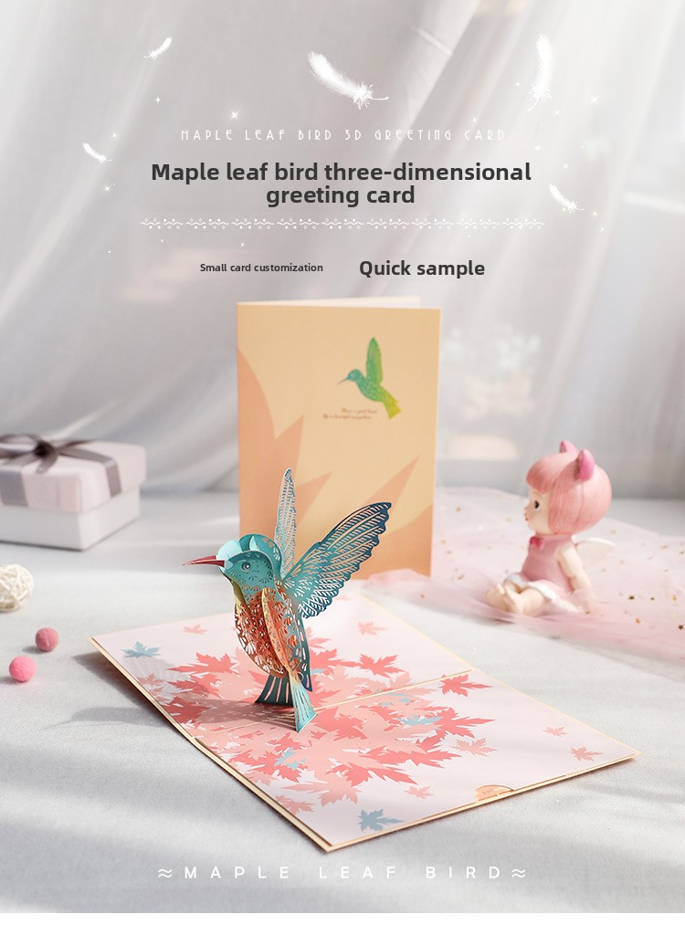 3D Pop-Up Maple Leaf & Bird Card – Handcrafted Paper Sculpture with Falling Foliage, A Romantic Keepsake for Valentine‘s Day, Birthday & Every Heartfelt Moment, with Envelope