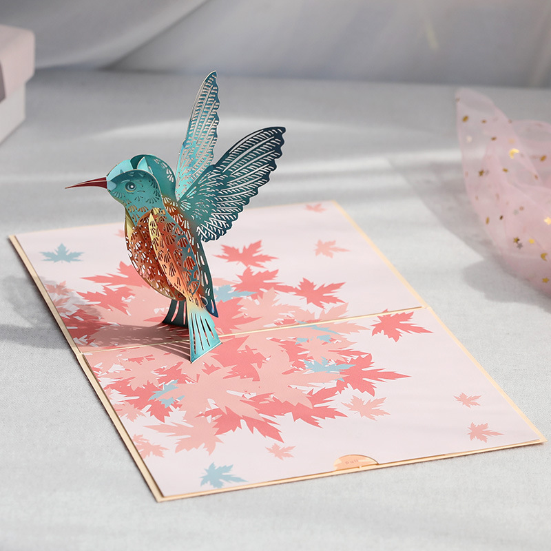 3D Pop-Up Maple Leaf & Bird Card – Handcrafted Paper Sculpture with Falling Foliage, A Romantic Keepsake for Valentine‘s Day, Birthday & Every Heartfelt Moment, with Envelope