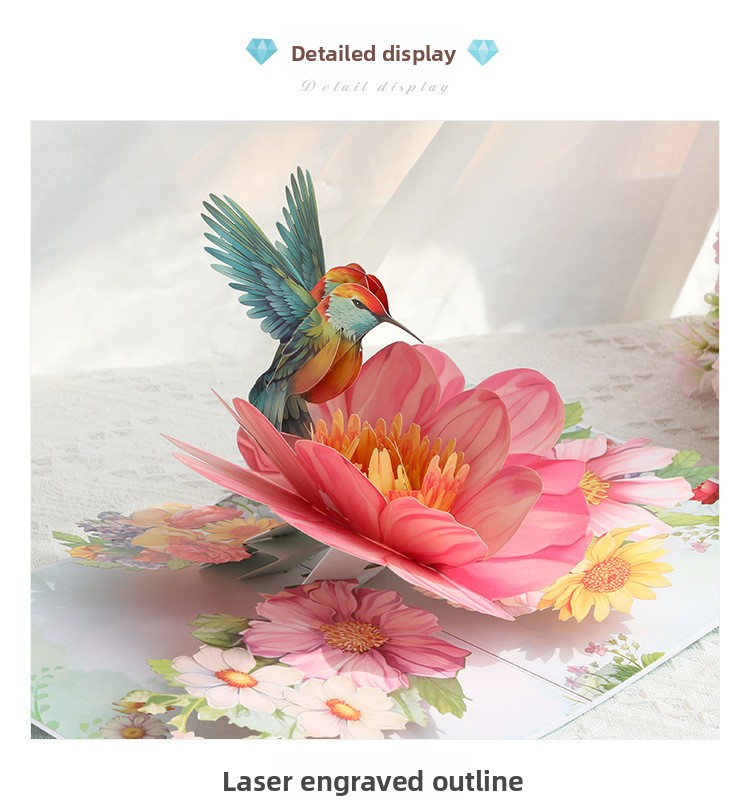 3D Pop-Up Hummingbird & Flower Card – Handcrafted Paper Sculpture with Vibrant Blooms, A Graceful Keepsake for Valentine‘s Day, Mother’s Day & Every Heartfelt Occasion, with Envelope