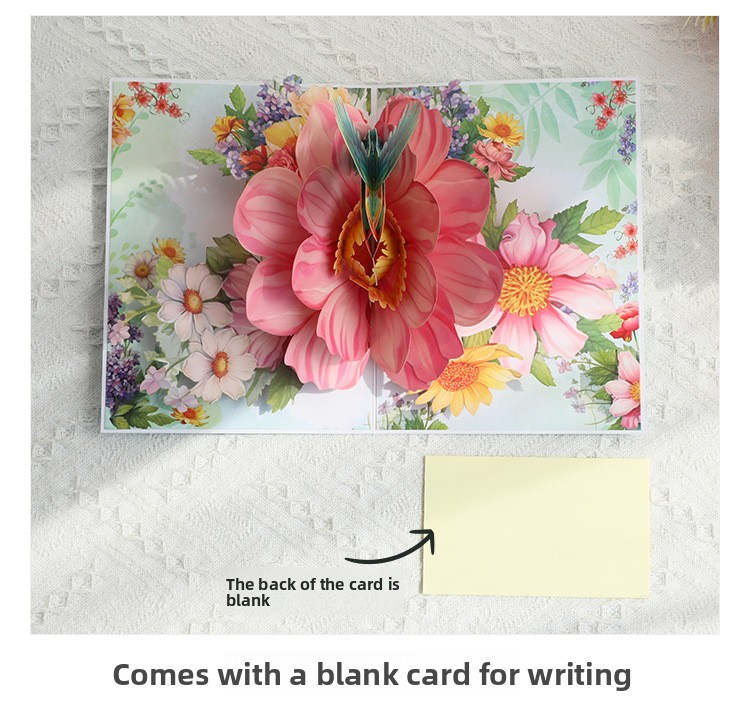 3D Pop-Up Hummingbird & Flower Card – Handcrafted Paper Sculpture with Vibrant Blooms, A Graceful Keepsake for Valentine‘s Day, Mother’s Day & Every Heartfelt Occasion, with Envelope