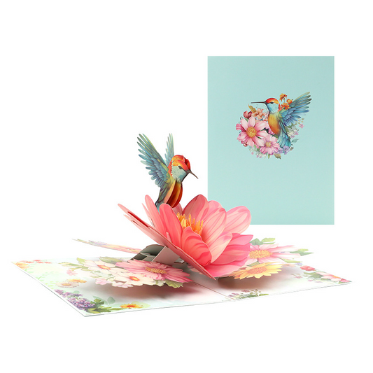 3D Pop-Up Hummingbird & Flower Card – Handcrafted Paper Sculpture with Vibrant Blooms, A Graceful Keepsake for Valentine‘s Day, Mother’s Day & Every Heartfelt Occasion, with Envelope