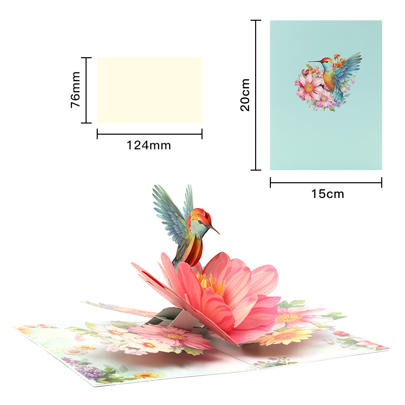 3D Pop-Up Hummingbird & Flower Card – Handcrafted Paper Sculpture with Vibrant Blooms, A Graceful Keepsake for Valentine‘s Day, Mother’s Day & Every Heartfelt Occasion, with Envelope