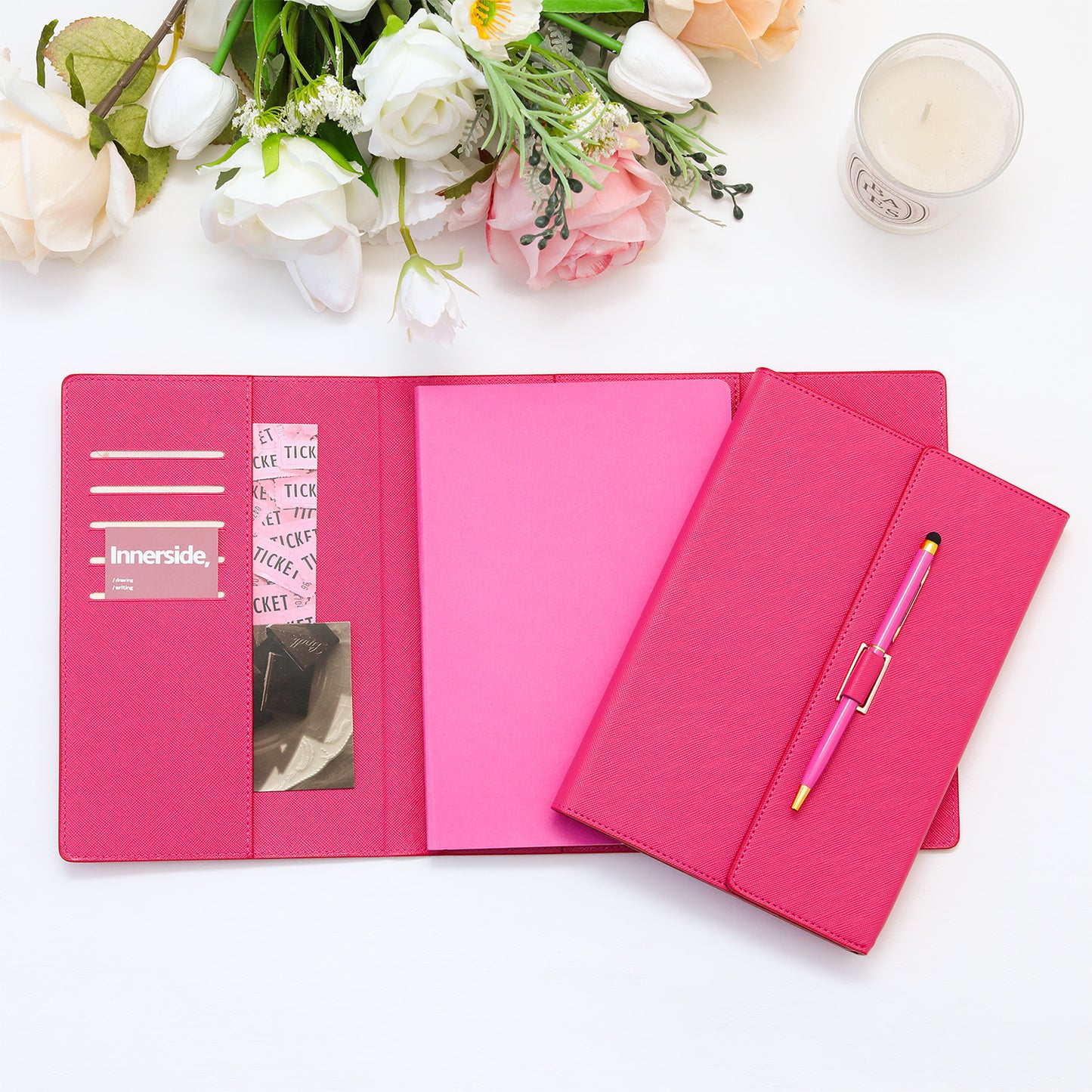 A5 Tri-Fold Pastel Notebook with Pen – Cute 3-Fold Journal Set with Matching Pen, A Sweet & Practical Keepsake for Girls, Teens & Stationery Lovers