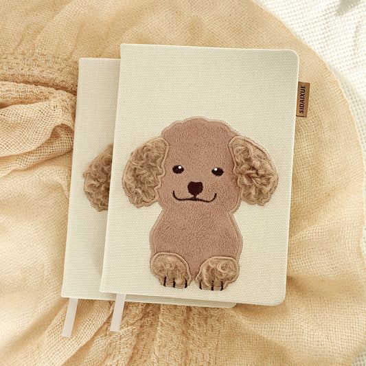 Embroidered Fabric Notebook with Cute Puppy – Towel Embroidery Journal with Soft Fabric Cover, A Heartwarming Keepsake for Dog Lovers of All Ages