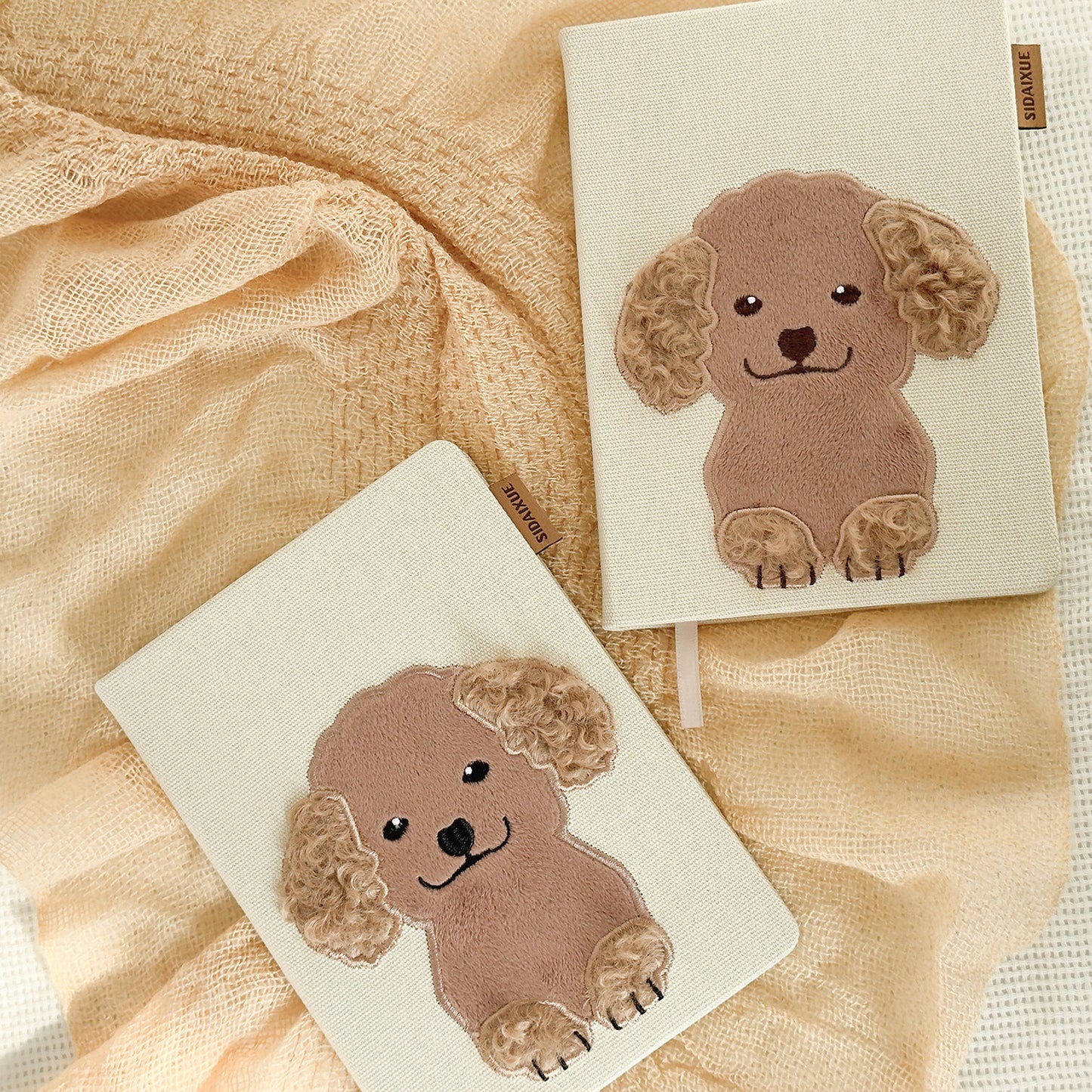 Embroidered Fabric Notebook with Cute Puppy – Towel Embroidery Journal with Soft Fabric Cover, A Heartwarming Keepsake for Dog Lovers of All Ages