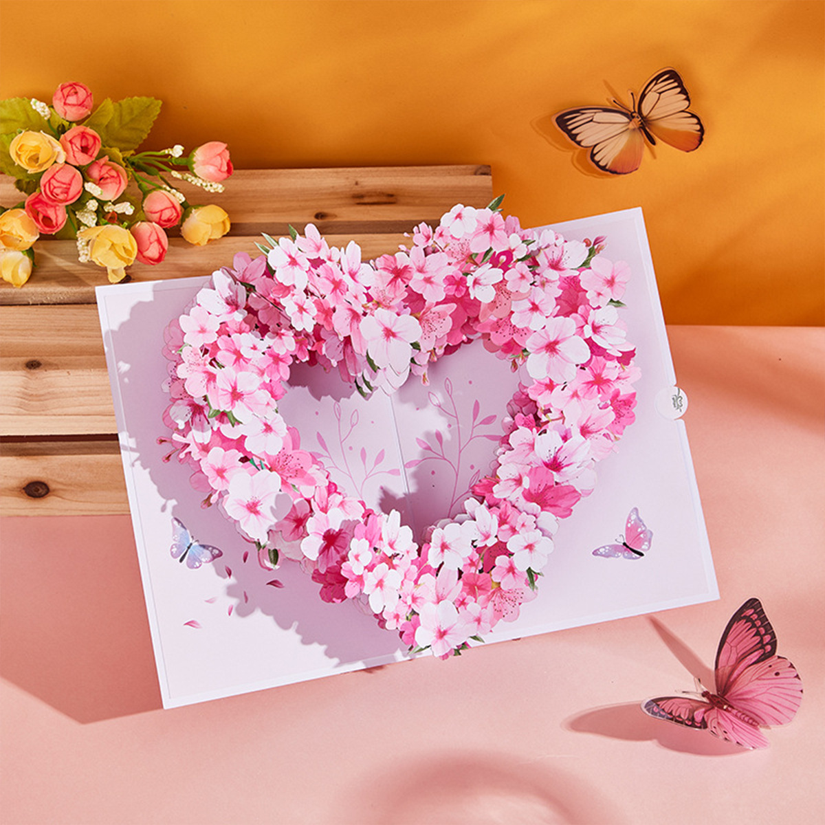 3D Pop-Up Heart & Butterfly Floral Card – Handcrafted Laser-Cut Greeting with Elegant Design, A Premium Keepsake for Birthday, Mother‘s Day & Gratitude, with Envelope
