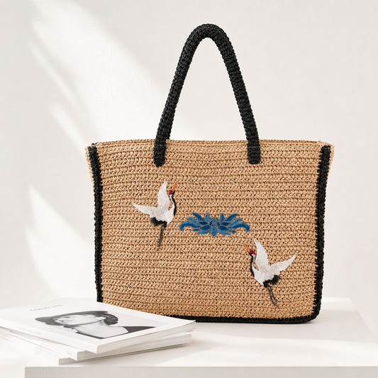 Handwoven Straw Tote Bag – Large Capacity Shoulder Bag with Zipper, A Versatile Summer Essential for Beach, Travel & Everyday Style