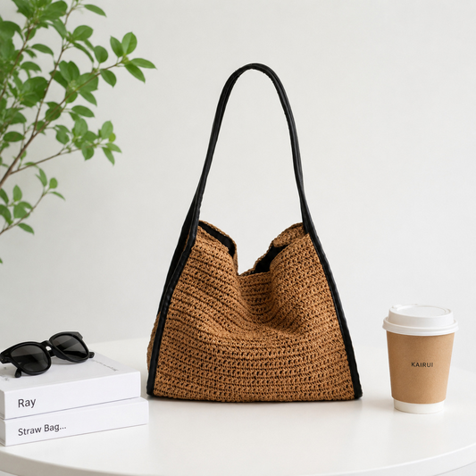 New Arrival Large Straw Tote Bag – Handwoven Casual Shoulder Bag with Striped Design, A Stylish Beach & Vacation Essential for Summer