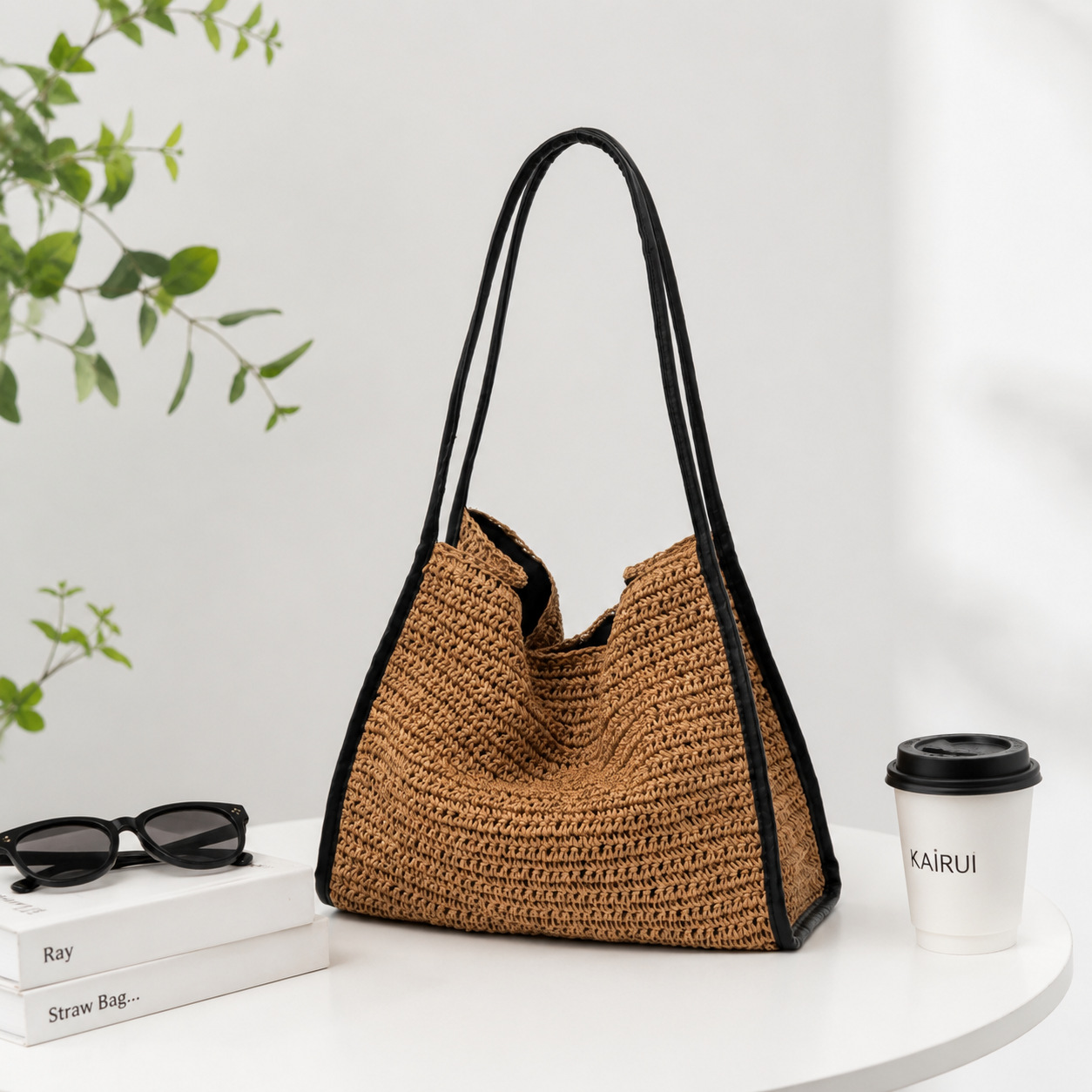 New Arrival Large Straw Tote Bag – Handwoven Casual Shoulder Bag with Striped Design, A Stylish Beach & Vacation Essential for Summer