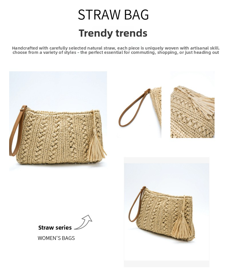 New Arrival Tassel Straw Clutch Bag – Handwoven Boho Evening Purse with Flowing Fringe, A Premium Beach & Vacation Accessory for Women