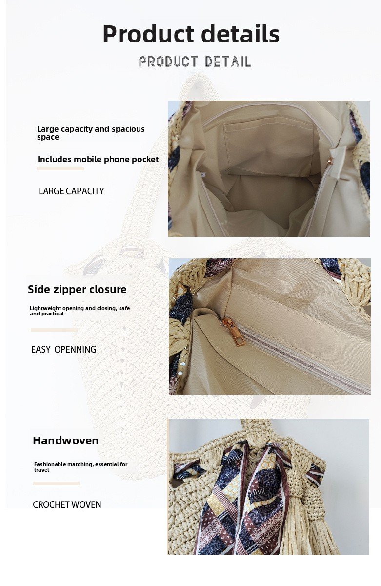 New Arrival Tassel Straw Tote Bag – Handwoven Large Capacity Beach Shoulder Bag with Boho Fringe, A Summer Essential for Vacation & Everyday Style