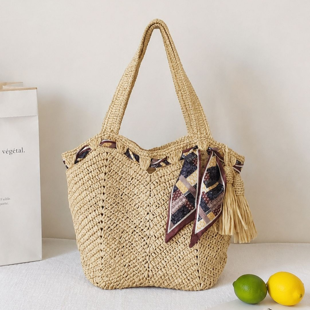 New Arrival Tassel Straw Tote Bag – Handwoven Large Capacity Beach Shoulder Bag with Boho Fringe, A Summer Essential for Vacation & Everyday Style