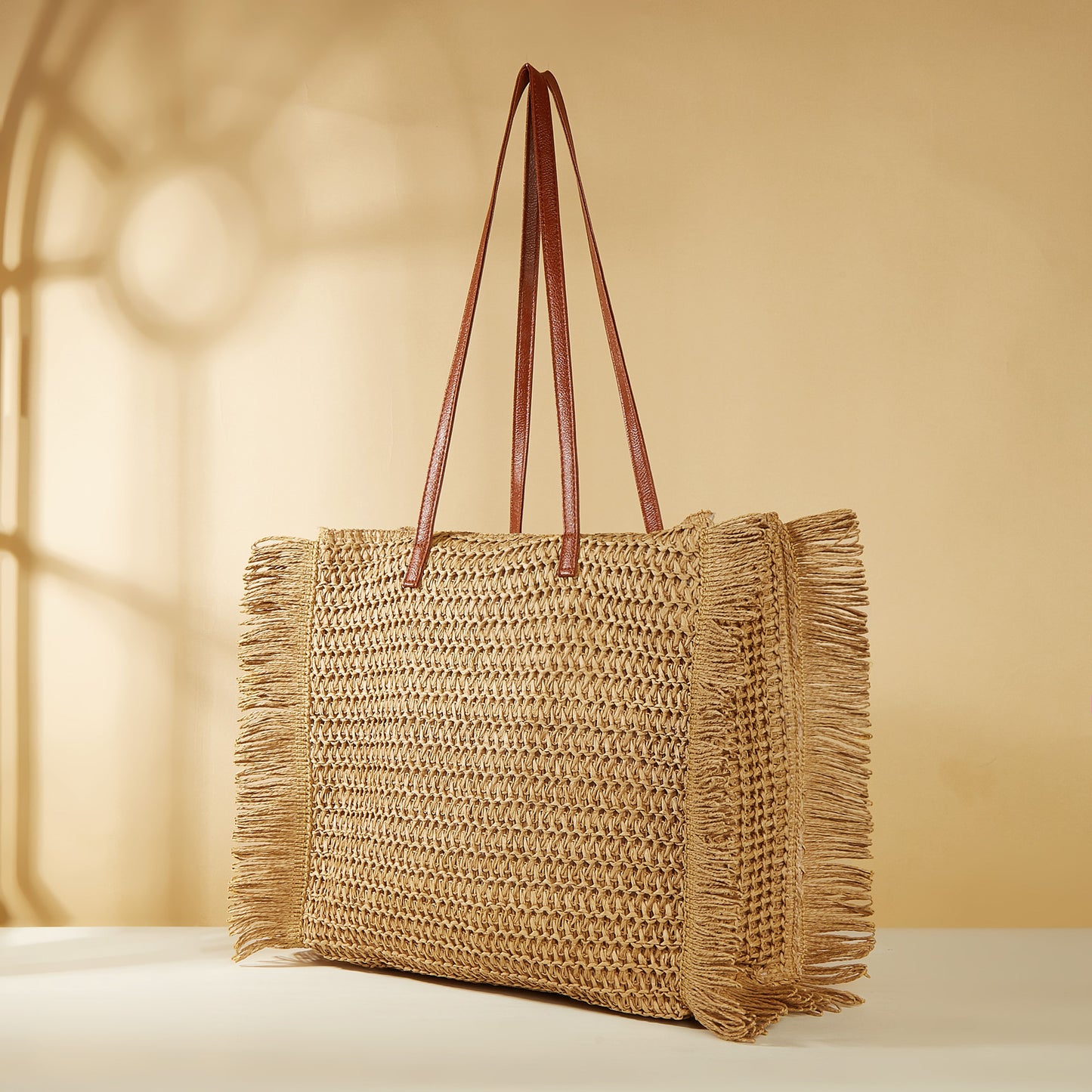 New Arrival Tassel Straw Tote Bag – Handwoven Large Capacity Beach Shoulder Bag, A Versatile Summer Essential for Vacation & Everyday Style