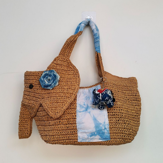 New Arrival Elephant Straw Tote Bag – Handwoven Large Capacity Shoulder Bag with Leather Handles, Wholesale Custom Orders Welcome (MOQ 50 pcs)