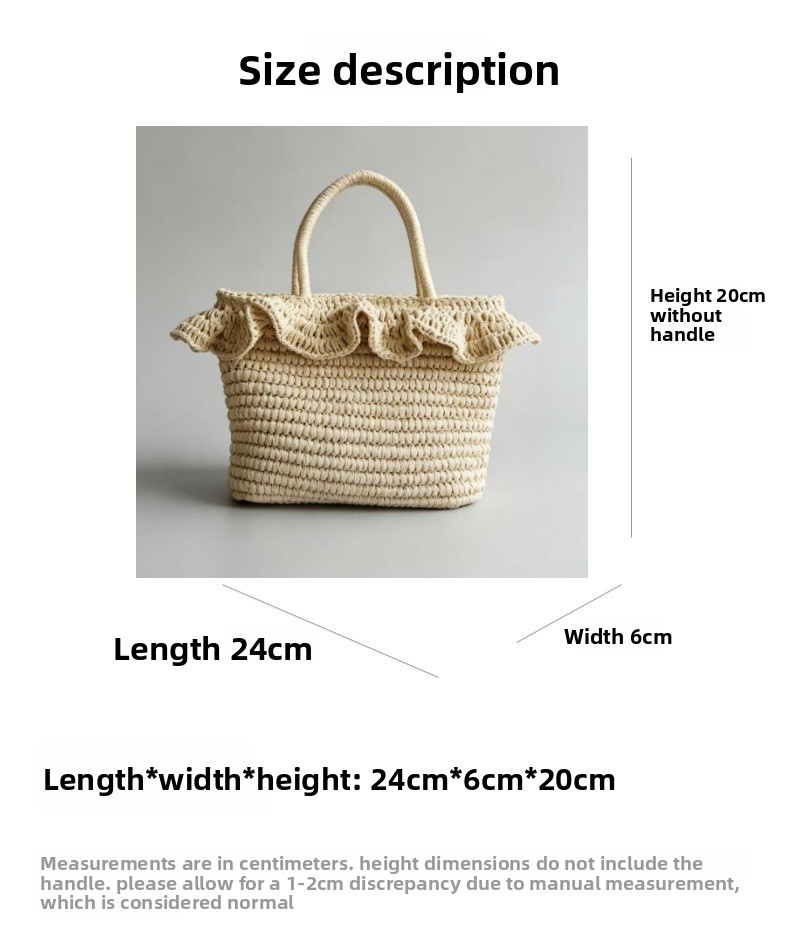 French Ruffle Straw Tote Bag – Handwoven Summer Shoulder Bag with Floral Lining & Leather Handles, A Chic & Spacious Beach Essential for Vacation & Everyday Style