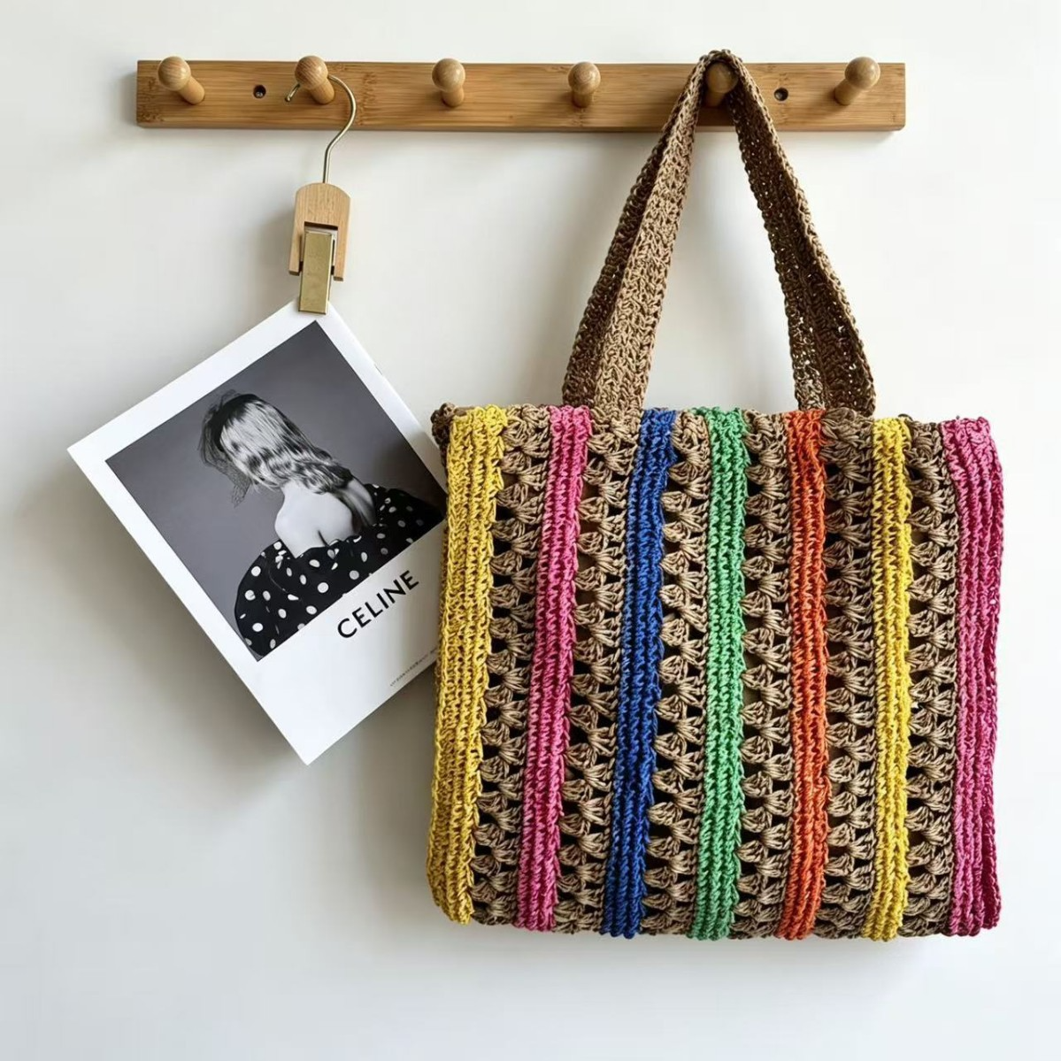 New Arrival Rainbow Striped Handwoven Straw Tote Bag – Hollow Woven Large Capacity Beach Shoulder Bag, A Vibrant Summer Essential for Vacation & Everyday Style