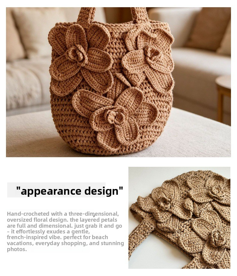New Arrival 3D Flower Straw Tote Bag – Handwoven Hollow Shoulder Bag with Floral Embellishments, A Romantic & Spacious Summer Essential for Beach, Vacation & Everyday Style