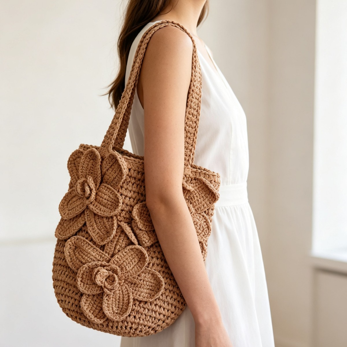New Arrival 3D Flower Straw Tote Bag – Handwoven Hollow Shoulder Bag with Floral Embellishments, A Romantic & Spacious Summer Essential for Beach, Vacation & Everyday Style