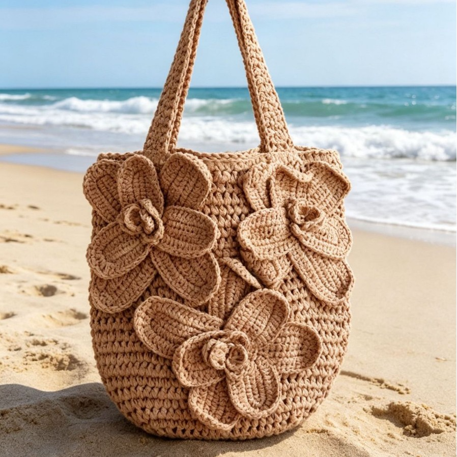 New Arrival 3D Flower Straw Tote Bag – Handwoven Hollow Shoulder Bag with Floral Embellishments, A Romantic & Spacious Summer Essential for Beach, Vacation & Everyday Style