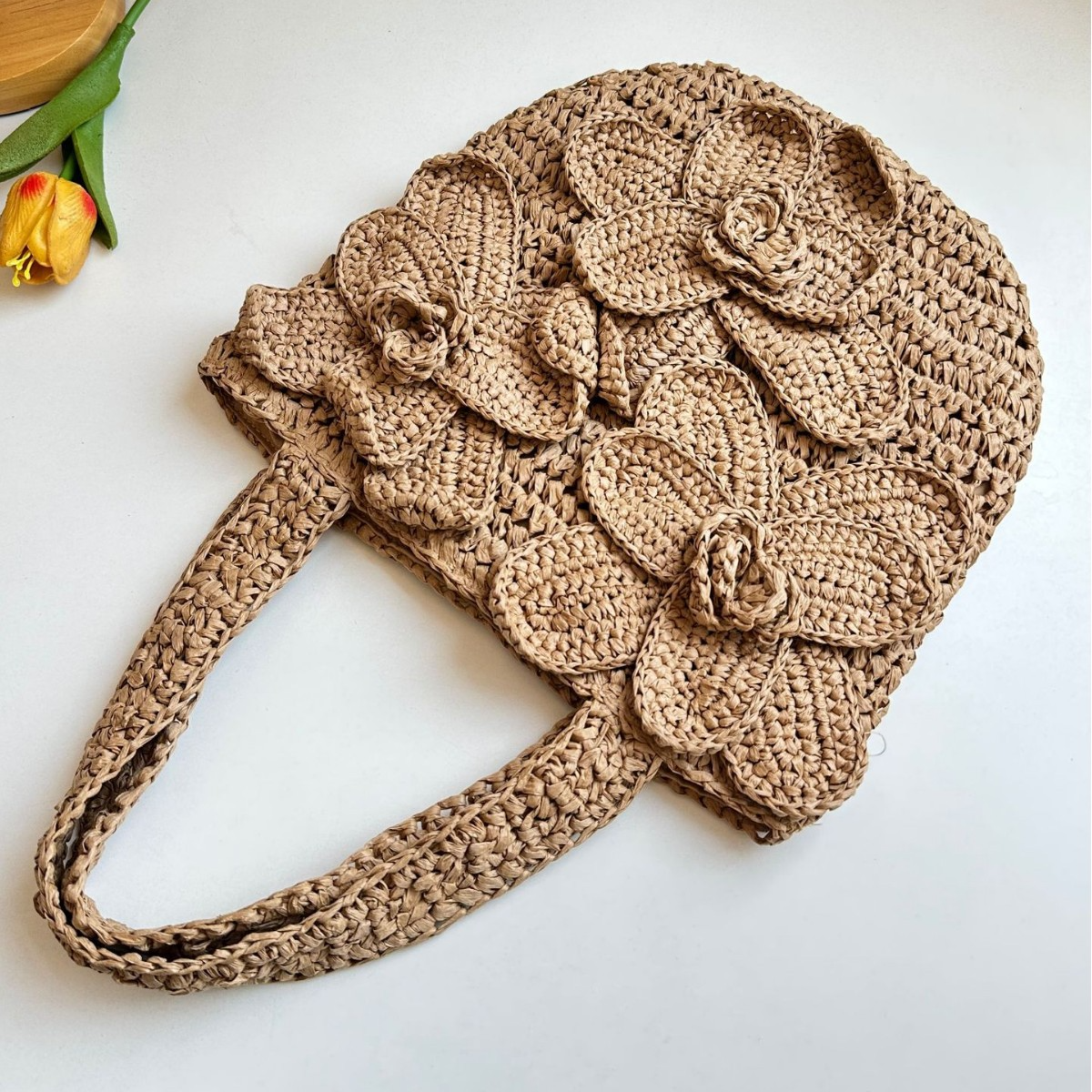 New Arrival 3D Flower Straw Tote Bag – Handwoven Hollow Shoulder Bag with Floral Embellishments, A Romantic & Spacious Summer Essential for Beach, Vacation & Everyday Style