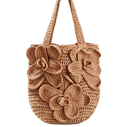 New Arrival 3D Flower Straw Tote Bag – Handwoven Hollow Shoulder Bag with Floral Embellishments, A Romantic & Spacious Summer Essential for Beach, Vacation & Everyday Style