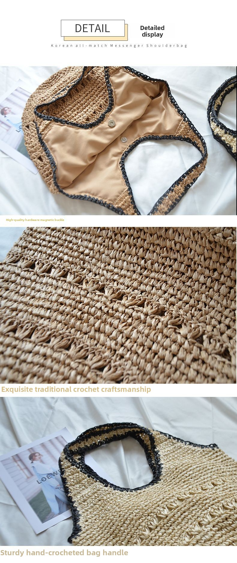 New Arrival Handwoven Paper Rope Tote Bag – Black-Trimmed Hollow Straw Shoulder Bag with Contrast Edging, A Spacious & Stylish Summer Essential for Beach, Commute & Everyday Life