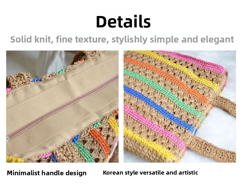 New Arrival French Style Rainbow Straw Tote Bag – Handwoven Large Capacity Underarm Shoulder Bag, A Breezy Summer Essential for Beach, Vacation & Everyday Style
