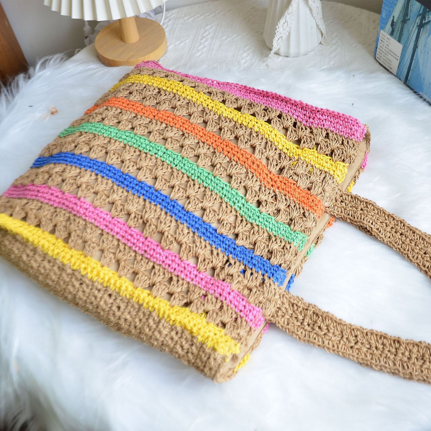 New Arrival French Style Rainbow Straw Tote Bag – Handwoven Large Capacity Underarm Shoulder Bag, A Breezy Summer Essential for Beach, Vacation & Everyday Style