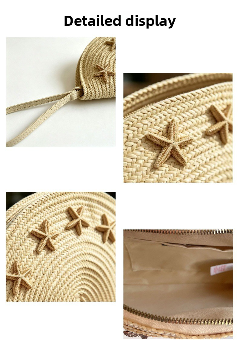 New Arrival Starfish Straw Clutch Bag – Handwoven Semi-Circle Beach Purse with Seashell Accents, A Coastal-Chic Summer Essential for Vacation & Everyday Style