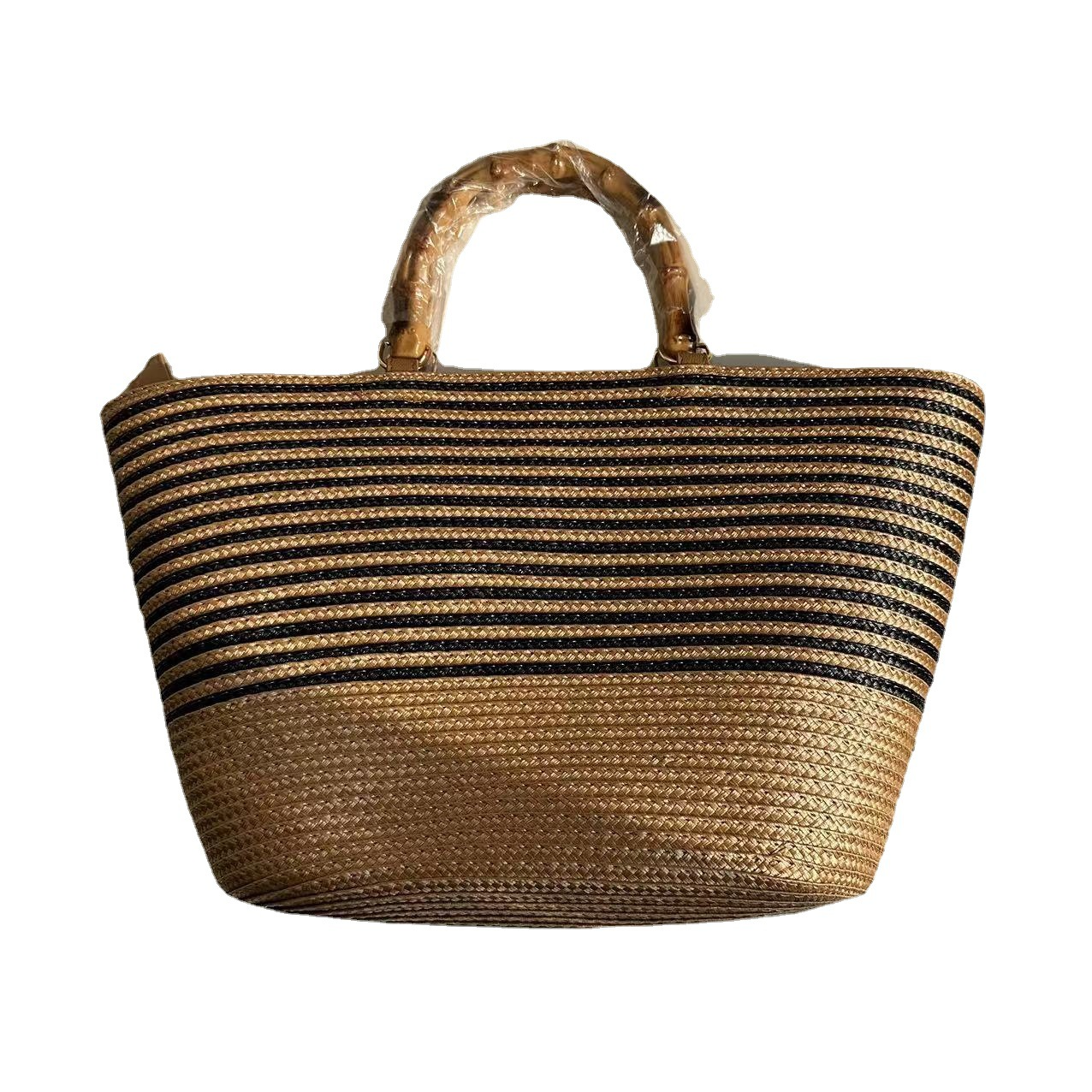 New Arrival Vintage Striped Straw Basket Bag – Handwoven French Style Tote with Bamboo-Look Handle, A Timeless Summer Essential for Vacation & Everyday Elegance