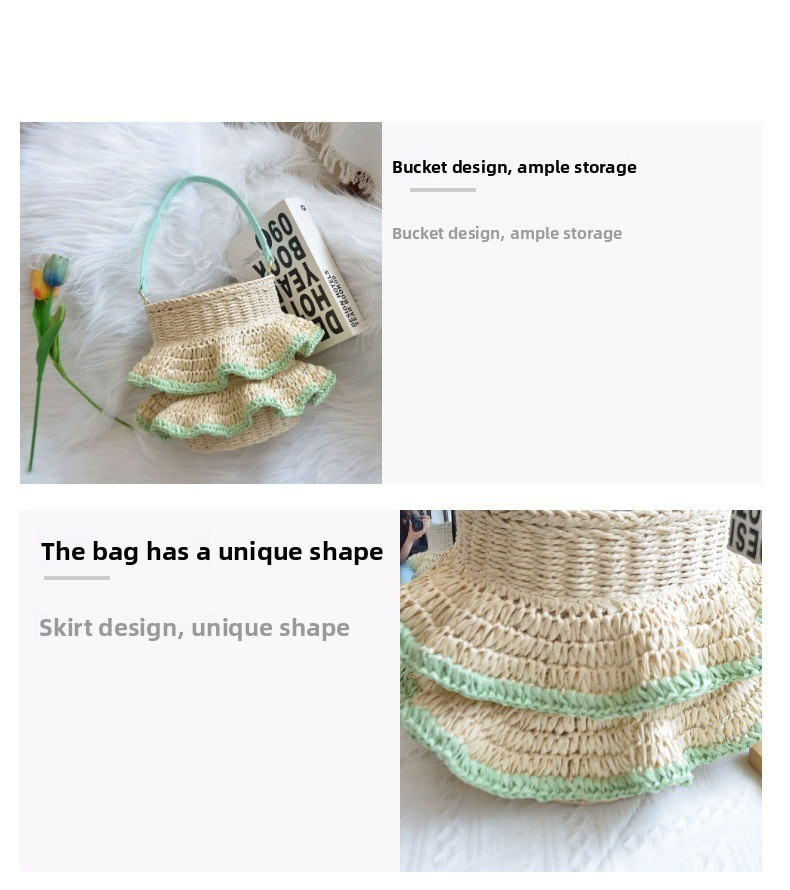 New Arrival Ruffle Straw Bucket Bag – Handwoven Cute Shoulder Tote with Flounce Trim, A Sweet & Spacious Summer Essential for Beach, Vacation & Everyday Style