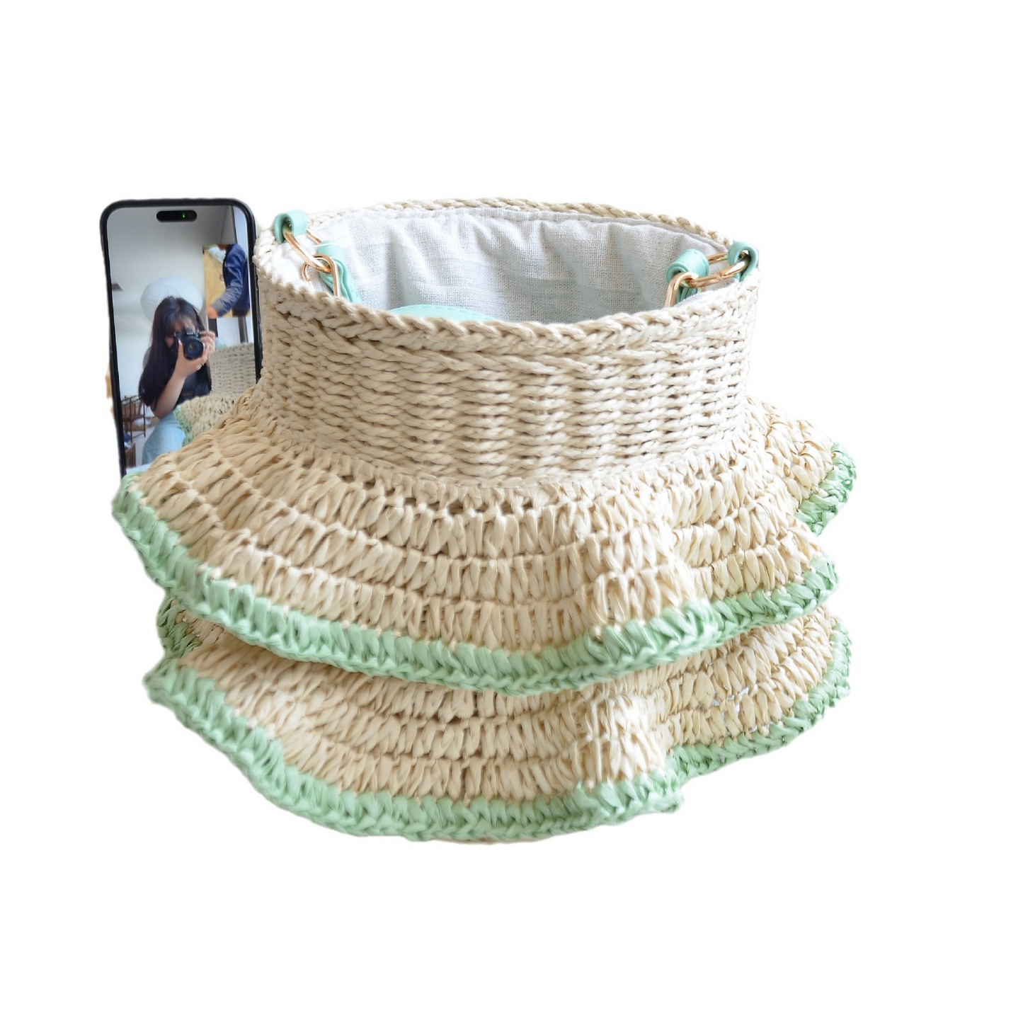 New Arrival Ruffle Straw Bucket Bag – Handwoven Cute Shoulder Tote with Flounce Trim, A Sweet & Spacious Summer Essential for Beach, Vacation & Everyday Style