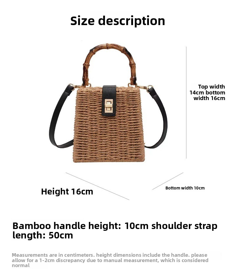 New Arrival Vintage Trapezoid Straw Tote Bag – Handwoven Bamboo Handle Crossbody Shoulder Bag with Leather Trim, A Luxe Summer Essential for Commute, Vacation & Everyday Style