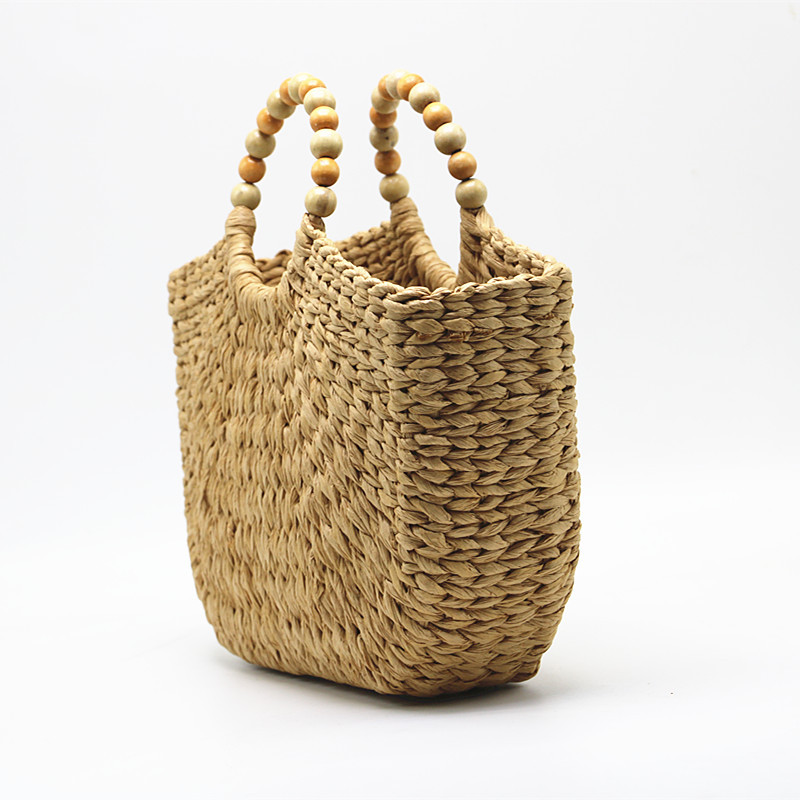 New Arrival Wooden Bead Moon Bag – Handwoven Camel Straw Tote with Sculptural Handle, A Spacious & Boho-Chic Summer Essential for Beach, Travel & Everyday Style