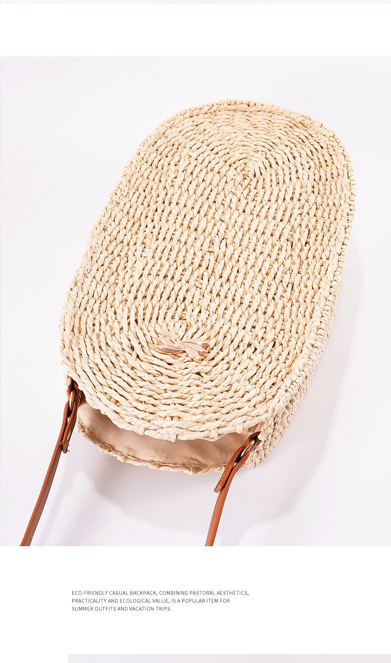 New Arrival Oval Straw Shoulder Bag – Handwoven Woven Purse in Beige & Camel, A Versatile Summer Essential for Beach, Vacation & Everyday Style