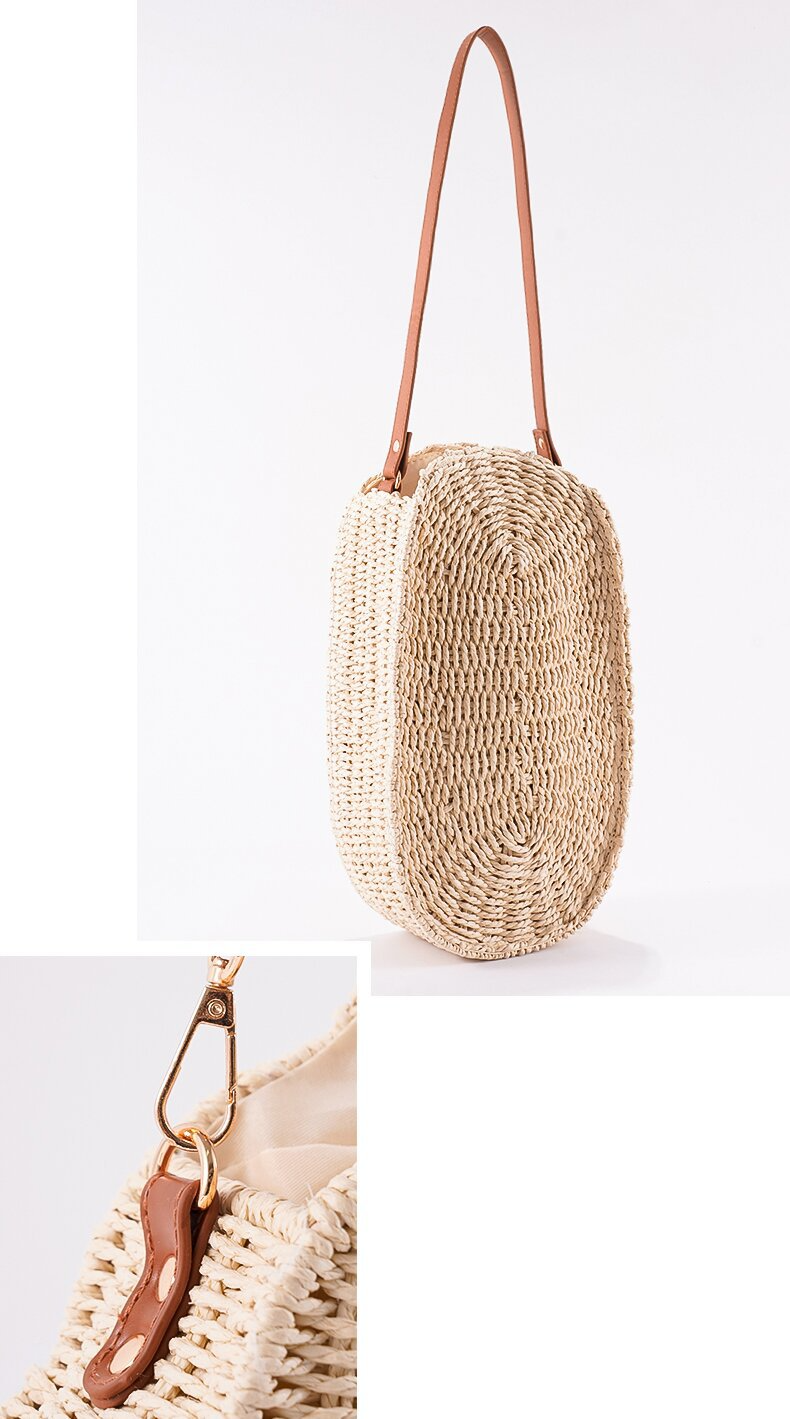 New Arrival Oval Straw Shoulder Bag – Handwoven Woven Purse in Beige & Camel, A Versatile Summer Essential for Beach, Vacation & Everyday Style